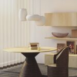 Contemporary living room with wooden furniture and creative decorations. Ideal for interior design inspiration.
